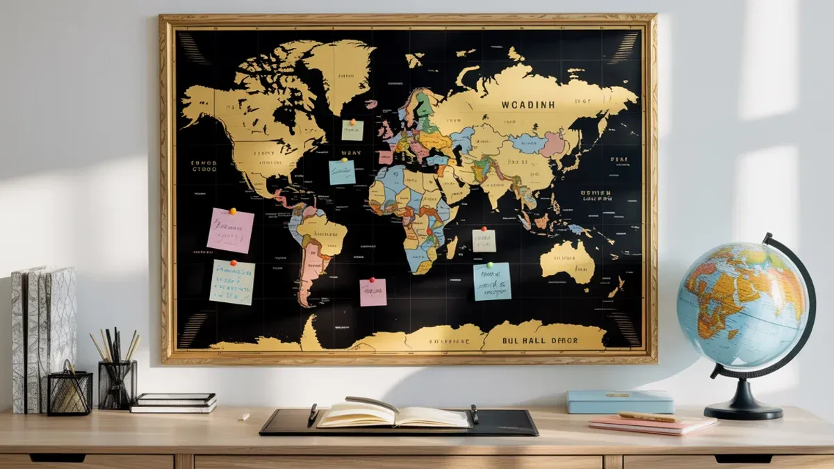 Rubbel-Weltkarte im Home-Office: So motiviert dich deine Traumziel-Wand jeden Tag